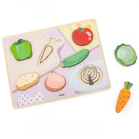 VIGA Drewniane Puzzle Układanka Montessori 2w1 Figurki Warzywa VIGA Drewniane Puzzle Układanka Montessori 2w1 Figurki Warzywa
