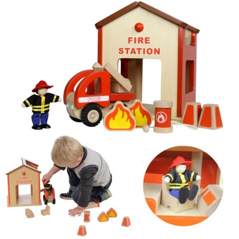 MASTERKIDZ Mini Remiza Strażacka Drewniany Zestaw MASTERKIDZ Mini Remiza Strażacka Drewniany Zestaw
