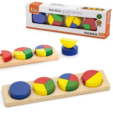 VIGA Drewniana Układanka Klocki Matematyczne Ułamki 10 Klocków Montessori VIGA Drewniana Układanka Klocki Matematyczne Ułamki 10 Klocków Montessori