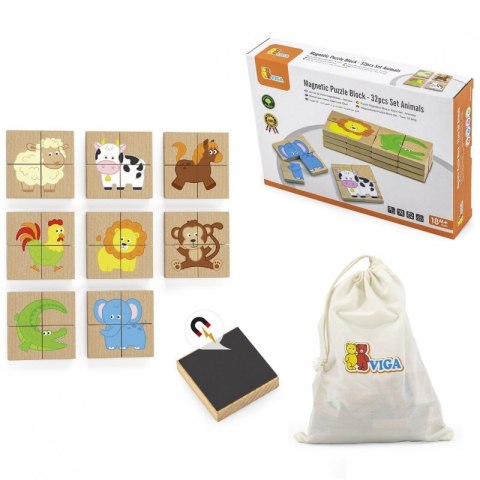 VIGA Drewniane Puzzle Magnetyczne Zwierzęta Układanka Certyfikat FSC VIGA Drewniane Puzzle Magnetyczne Zwierzęta Układanka Certyfikat FSC