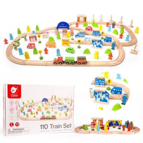 CLASSIC WORLD Zestaw Kolejka Tor Drewniany Pociąg + Figurki 110 el. CLASSIC WORLD Zestaw Kolejka Tor Drewniany Pociąg + Figurki 110 el.