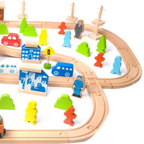 CLASSIC WORLD Zestaw Kolejka Tor Drewniany Pociąg + Figurki 110 el. CLASSIC WORLD Zestaw Kolejka Tor Drewniany Pociąg + Figurki 110 el.
