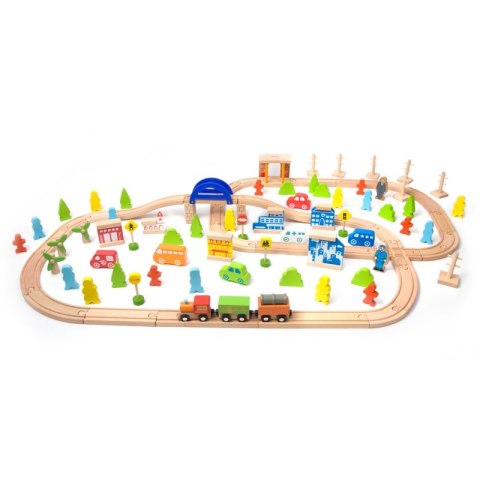 CLASSIC WORLD Zestaw Kolejka Tor Drewniany Pociąg + Figurki 110 el. CLASSIC WORLD Zestaw Kolejka Tor Drewniany Pociąg + Figurki 110 el.