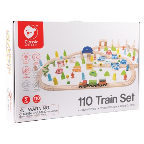 CLASSIC WORLD Zestaw Kolejka Tor Drewniany Pociąg + Figurki 110 el. CLASSIC WORLD Zestaw Kolejka Tor Drewniany Pociąg + Figurki 110 el.