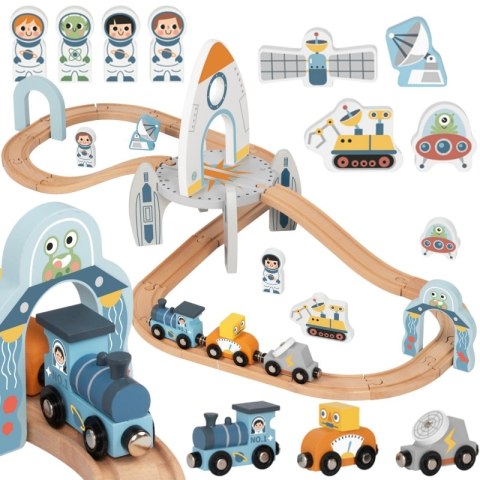 TOOKY TOY Drewniana Kolejka Kosmiczna Zestaw Tory TOOKY TOY Drewniana Kolejka Kosmiczna Zestaw Tory