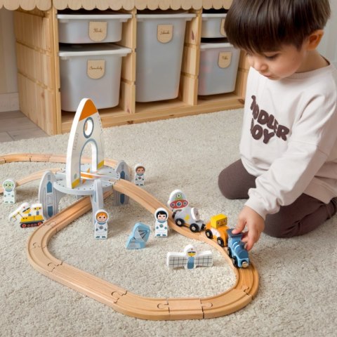 TOOKY TOY Drewniana Kolejka Kosmiczna Zestaw Tory TOOKY TOY Drewniana Kolejka Kosmiczna Zestaw Tory