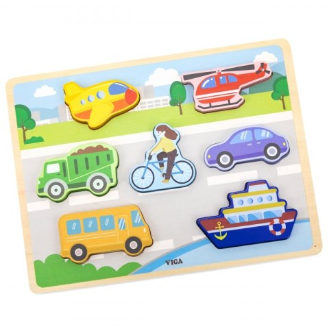 VIGA Drewniane Puzzle Układanka Montessori 2w1 Figurki Pojazdy VIGA Drewniane Puzzle Układanka Montessori 2w1 Figurki Pojazdy