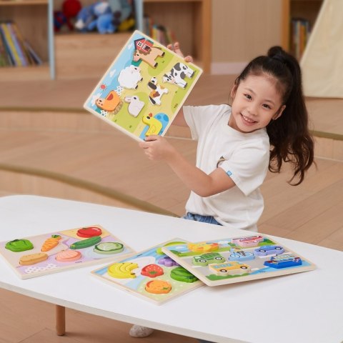 VIGA Drewniane Puzzle Układanka Montessori 2w1 Figurki Pojazdy VIGA Drewniane Puzzle Układanka Montessori 2w1 Figurki Pojazdy
