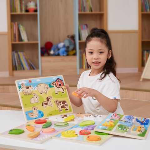 VIGA Drewniane Puzzle Układanka Montessori 2w1 Figurki Pojazdy VIGA Drewniane Puzzle Układanka Montessori 2w1 Figurki Pojazdy