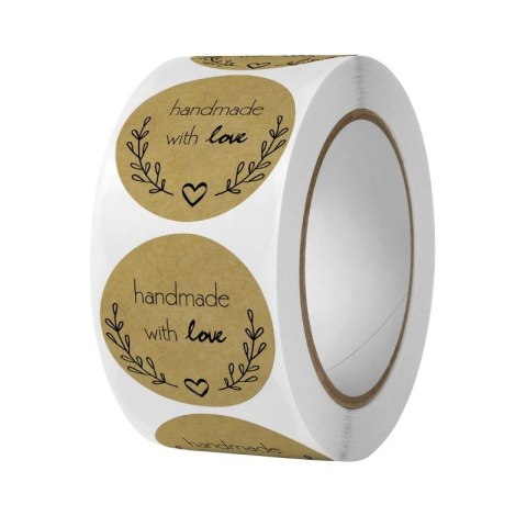 500 sztuk naklejek HANDMADE with love na taśmie średnica 25mm dekoracyjne naklejki samoprzylepne etykiety NNK11 500 sztuk naklejek HANDMADE with love na taśmie średnica 25mm dekoracyjne naklejki samoprzylepne etykiety NNK11