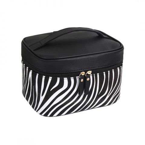 Kosmetyczka rozkładana czarna wzór zebra kuferek KS48 Kosmetyczka rozkładana czarna wzór zebra kuferek KS48