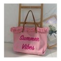 TORBA PLAŻOWA BOHO Z frędzlami róż TP11R TORBA PLAŻOWA BOHO Z frędzlami róż TP11R
