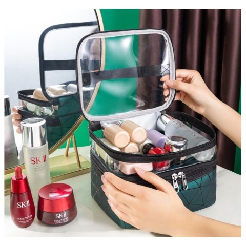 Kosmetyczka rozkładana geometryczna różowa 23x15,5x9cm KS35WZ2 Kosmetyczka rozkładana geometryczna różowa 23x15,5x9cm KS35WZ2
