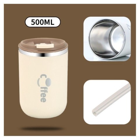 DUŻY POJEMNY KUBEK TERMICZNY ze słomką 500 ml TERMOS zamykany COFFE CUP07WZ1 DUŻY POJEMNY KUBEK TERMICZNY ze słomką 500 ml TERMOS zamykany COFFE CUP07WZ1