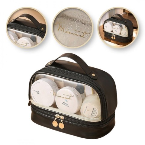 Kosmetyczka organizer na kosmetyki czarna dwupoziomowa 23x13,5x16cm KS115CZ Kosmetyczka organizer na kosmetyki czarna dwupoziomowa 23x13,5x16cm KS115CZ
