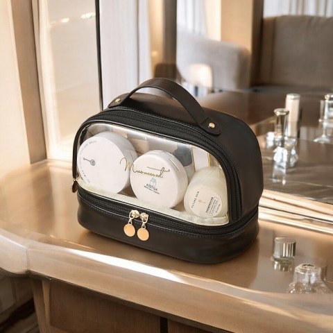 Kosmetyczka organizer na kosmetyki czarna dwupoziomowa 23x13,5x16cm KS115CZ Kosmetyczka organizer na kosmetyki czarna dwupoziomowa 23x13,5x16cm KS115CZ