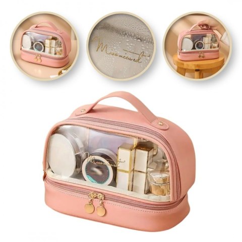 Kosmetyczka organizer na kosmetyki różowa dwupoziomowa 23x13,5x16cm KS115R Kosmetyczka organizer na kosmetyki różowa dwupoziomowa 23x13,5x16cm KS115R