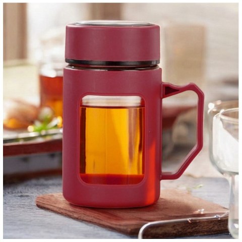 Kubek bidon ze szkła na Kawę Herbatę z uchwytem czerwony 500 ML CUP18CZE Kubek bidon ze szkła na Kawę Herbatę z uchwytem czerwony 500 ML CUP18CZE
