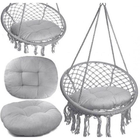 Fotel wiszący bocianie gniazdo hamak BOHO, huśtawka z poduszką Szara KR33SZ Fotel wiszący bocianie gniazdo hamak BOHO, huśtawka z poduszką Szara KR33SZ