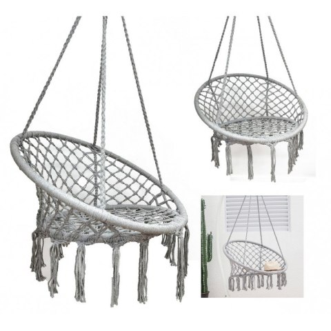Fotel wiszący bocianie gniazdo hamak BOHO, huśtawka z poduszką Szara KR33SZ Fotel wiszący bocianie gniazdo hamak BOHO, huśtawka z poduszką Szara KR33SZ
