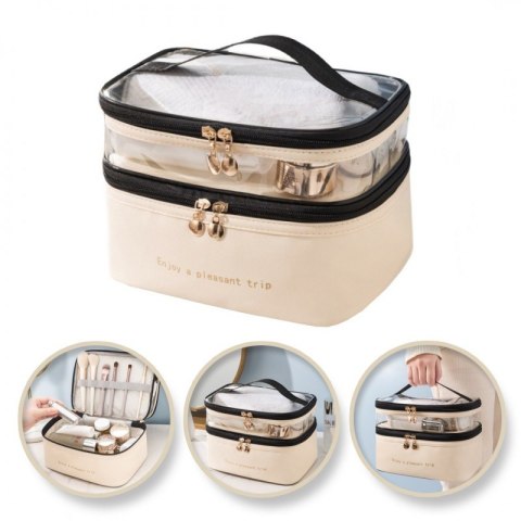 Kosmetyczka rozkładana 2 poziomowa kremowa 17x23x15 cm KS92WZ3 Kosmetyczka rozkładana 2 poziomowa kremowa 17x23x15 cm KS92WZ3