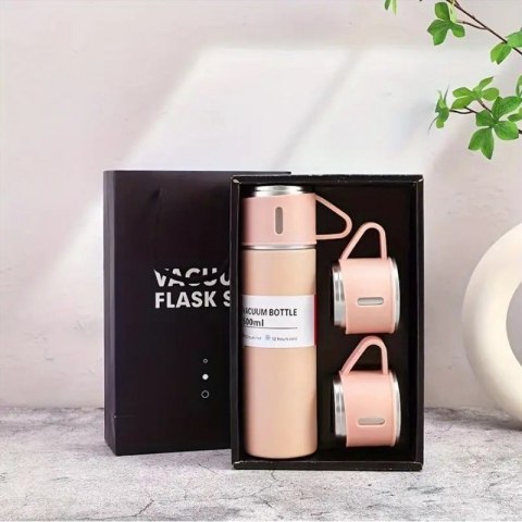 ZESTAW TERMOS Z 3 KUBKAMI zapakowany na prezent, 500Ml różowy BD24R ZESTAW TERMOS Z 3 KUBKAMI zapakowany na prezent, 500Ml różowy BD24R