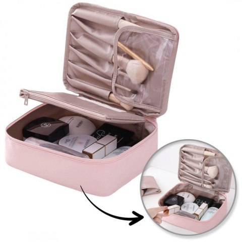 Kosmetyczka rozkładana elegancka kuferek etui pudrowy róż KS87 Kosmetyczka rozkładana elegancka kuferek etui pudrowy róż KS87