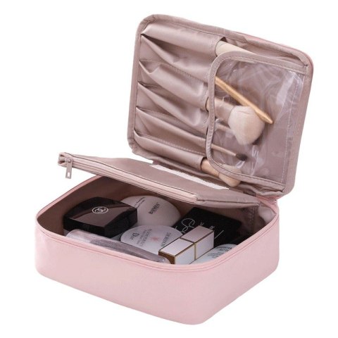 Kosmetyczka rozkładana elegancka kuferek etui pudrowy róż KS87 Kosmetyczka rozkładana elegancka kuferek etui pudrowy róż KS87