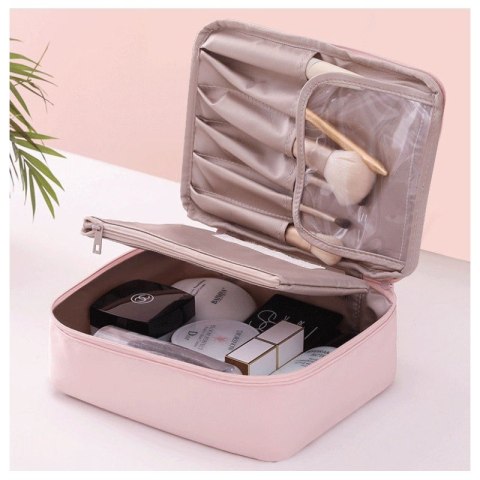 Kosmetyczka rozkładana elegancka kuferek etui pudrowy róż KS87 Kosmetyczka rozkładana elegancka kuferek etui pudrowy róż KS87