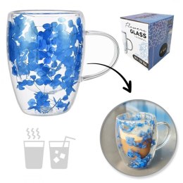 Szklanka termiczna z kwiatami w środku, hortensje 300 ml 1szt SZK104