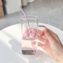 Szklanka prostokątna z kokardką z przykrywką i słomką, 1szt 400ml SZK87 Szklanka prostokątna z kokardką z przykrywką i słomką, 1szt 400ml SZK87