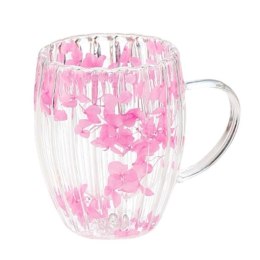 Szklanka termiczna ryflowana z kwiatami w środku, gipsówka róż 300 ml 1szt SZK157