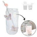 Szklanka wysoka ze słomką, MOTYLKI róż 500 ml, 1 szt- SZK163 Szklanka wysoka ze słomką, MOTYLKI róż 500 ml, 1 szt- SZK163