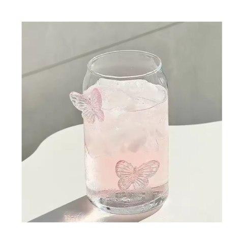Szklanka wysoka ze słomką, MOTYLKI róż 500 ml, 1 szt- SZK163 Szklanka wysoka ze słomką, MOTYLKI róż 500 ml, 1 szt- SZK163