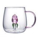 Szklanka ze szklanym tulipanem w środku, różowa rączka 400ml - SZK129 Szklanka ze szklanym tulipanem w środku, różowa rączka 400ml - SZK129