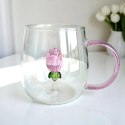 Szklanka ze szklanym tulipanem w środku, różowa rączka 400ml - SZK129 Szklanka ze szklanym tulipanem w środku, różowa rączka 400ml - SZK129