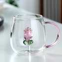 Szklanka ze szklanym tulipanem w środku, różowa rączka 400ml - SZK129 Szklanka ze szklanym tulipanem w środku, różowa rączka 400ml - SZK129