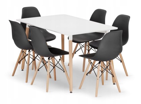 Zestaw stół prostokątny ADRIA 120x80 biały + 6 krzeseł OSAKA czarne Zestaw stół prostokątny ADRIA 120x80 biały + 6 krzeseł OSAKA czarne