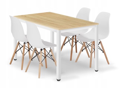 Zestaw stół prostokątny TESSA 120x60 dąb + 4 krzesła OSAKA białe Zestaw stół prostokątny TESSA 120x60 dąb + 4 krzesła OSAKA białe