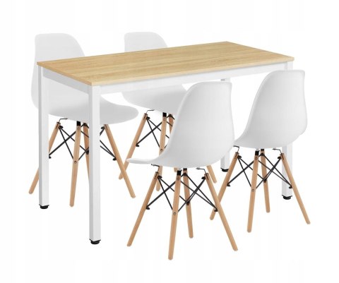 Zestaw stół prostokątny TESSA 120x60 dąb + 4 krzesła OSAKA białe Zestaw stół prostokątny TESSA 120x60 dąb + 4 krzesła OSAKA białe