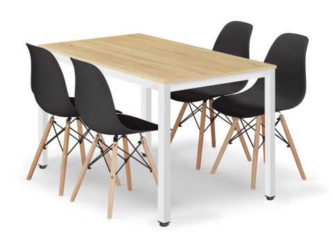 Zestaw stół prostokątny TESSA 120x60 dąb + 4 krzesła OSAKA czarne Zestaw stół prostokątny TESSA 120x60 dąb + 4 krzesła OSAKA czarne