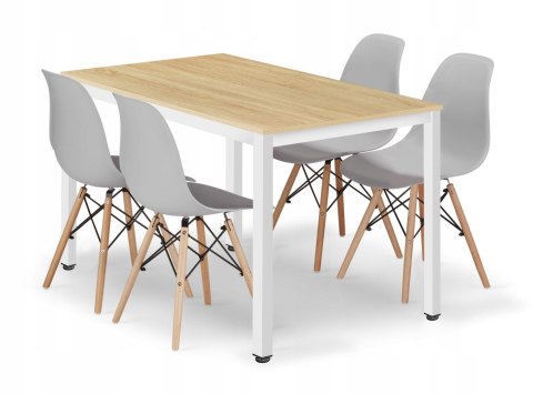 Zestaw stół prostokątny TESSA 120x60 dąb + 4 krzesła OSAKA szare Zestaw stół prostokątny TESSA 120x60 dąb + 4 krzesła OSAKA szare