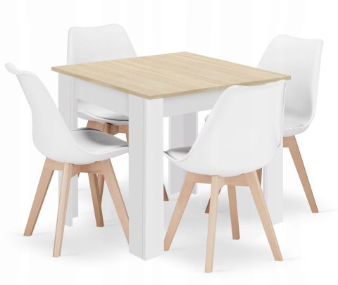 Zestaw stół kwadratowy 80x80 dąb sonoma + 4 krzesła MARK białe Zestaw stół kwadratowy 80x80 dąb sonoma + 4 krzesła MARK białe
