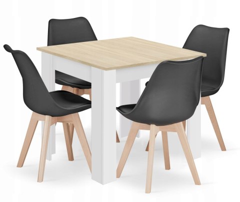 Zestaw stół kwadratowy 80x80 dąb sonoma + 4 krzesła MARK czarne Zestaw stół kwadratowy 80x80 dąb sonoma + 4 krzesła MARK czarne
