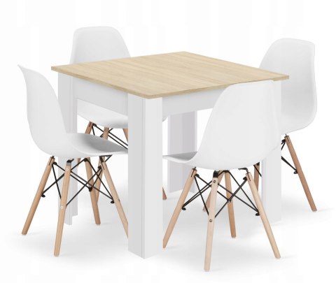 Zestaw stół kwadratowy 80x80 dąb sonoma + 4 krzesła OSAKA białe Zestaw stół kwadratowy 80x80 dąb sonoma + 4 krzesła OSAKA białe