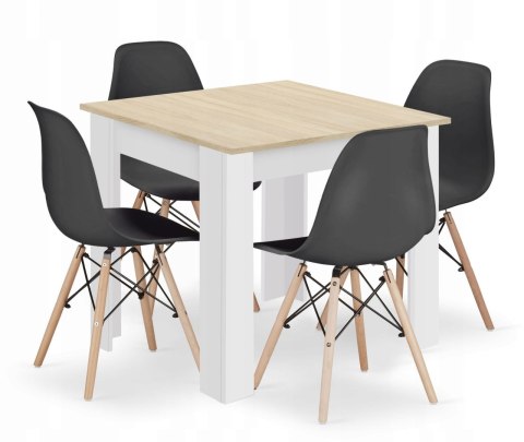 Zestaw stół kwadratowy 80x80 dąb sonoma + 4 krzesła OSAKA czarne Zestaw stół kwadratowy 80x80 dąb sonoma + 4 krzesła OSAKA czarne