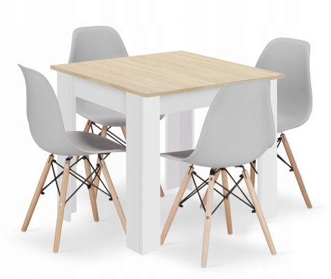 Zestaw stół kwadratowy 80x80 dąb sonoma + 4 krzesła OSAKA szare Zestaw stół kwadratowy 80x80 dąb sonoma + 4 krzesła OSAKA szare