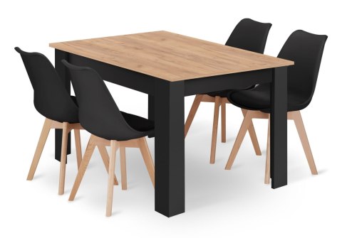 Zestaw stół prostokątny 120x80 craft + 4 krzesła MARK czarne Zestaw stół prostokątny 120x80 craft + 4 krzesła MARK czarne