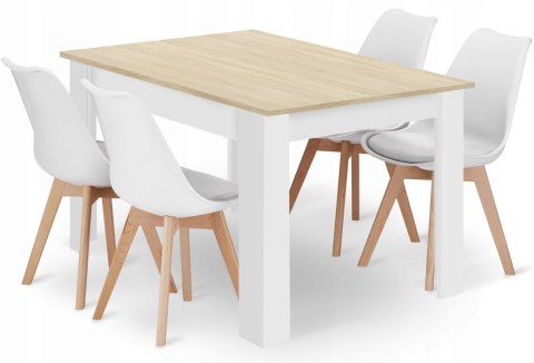 Zestaw stół prostokątny 120x80 dąb sonoma + 4 krzesła MARK białe