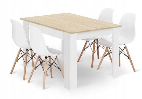 Zestaw stół prostokątny 120x80 dąb sonoma + 4 krzesła OSAKA białe Zestaw stół prostokątny 120x80 dąb sonoma + 4 krzesła OSAKA białe